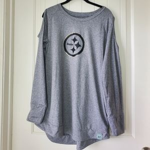 Womens Pittsburgh Steelers long sleeve top in gray with cold shoulders size XL